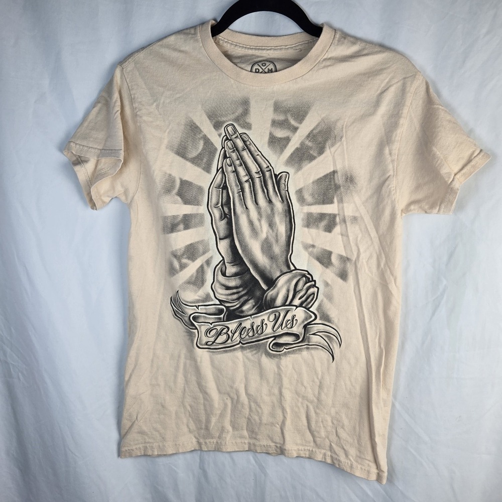 DOM Cotton Graphic Print Praying Hands Unisex Small Beige Bless Us Streetwear